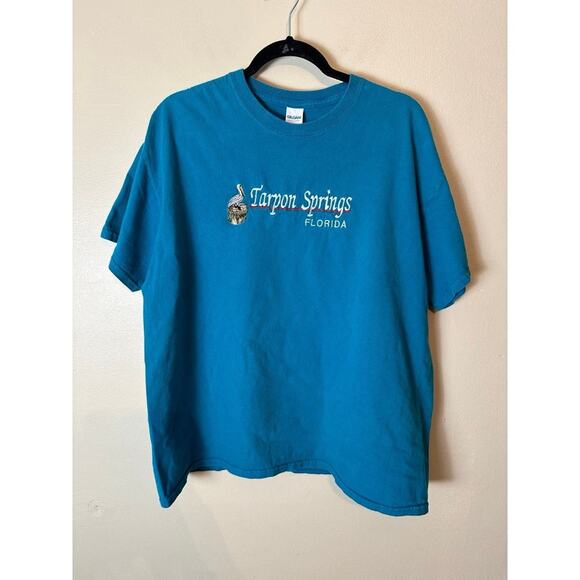 Tarpon Springs Florida Embroidered T Shirt Blue XL Tee Vintage 90s - Picture 1 of 5